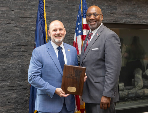 Rep. Heffley with ESU President Kenneth Long receiving the honor of being named the 2026-27 Legislative Fellow. Photo is courtesy East Stroudsburg University. 